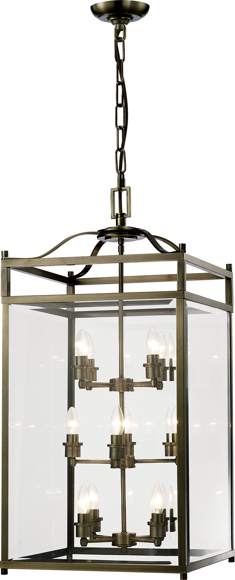 IL31115  Aston Glass Square Pendant 12 Light (22.2kg) Antique Brass